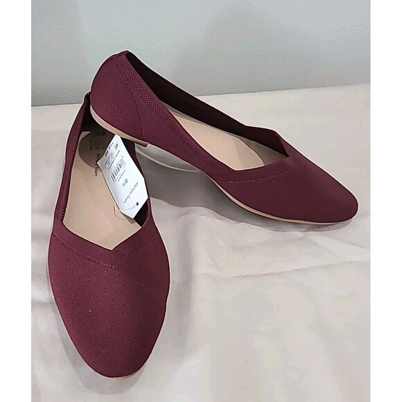 NWT Time And Tru Knit Fabric Ballet Flats Shoes Burgundy Wine Memory Foam 8.5 ~8 - Picture 1 of 8